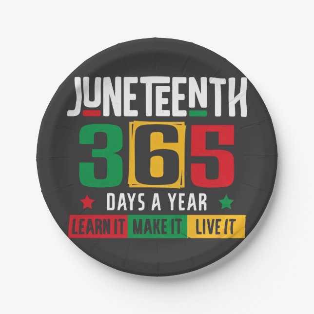 Juneteenth 365 Days a Year Learn It Like It Live  Paper Plate (Front)