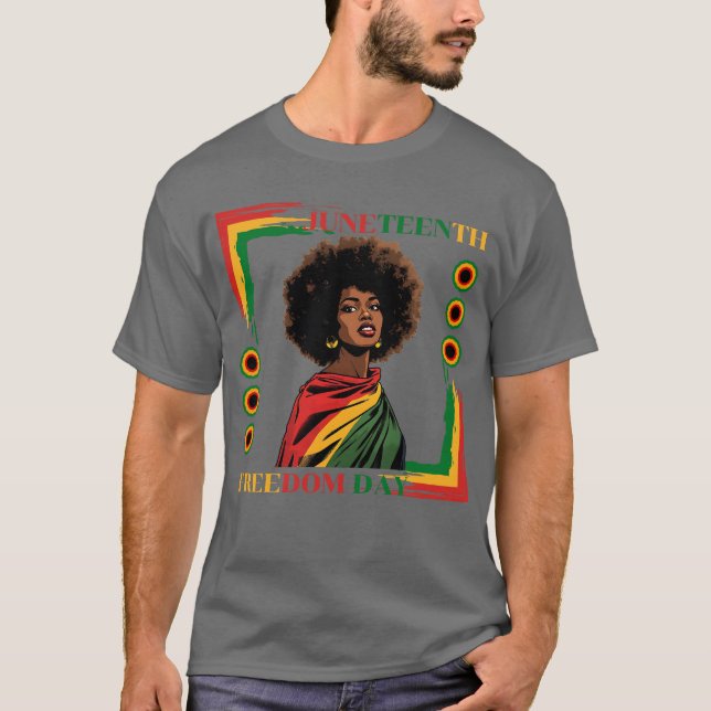 Juneteenth  afro woman draped in freedom flag T-Shirt (Front)