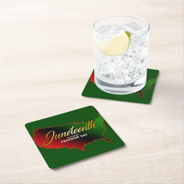 Juneteenth Black Independence Square Paper Coaster (Insitu)