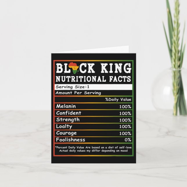 Juneteenth Black King Nutritional Facts Melanin Me Card (Front)