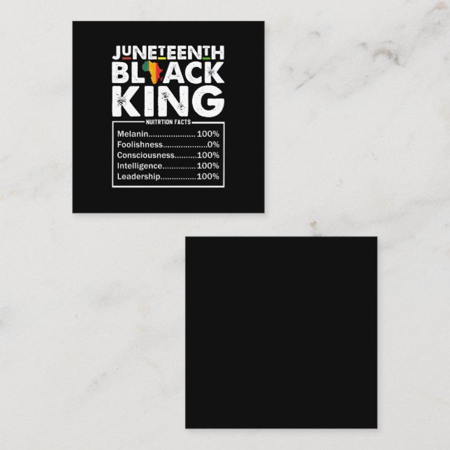 Juneteenth Black King Nutritional Facts Melanin  Square Business Card (Front/Back)