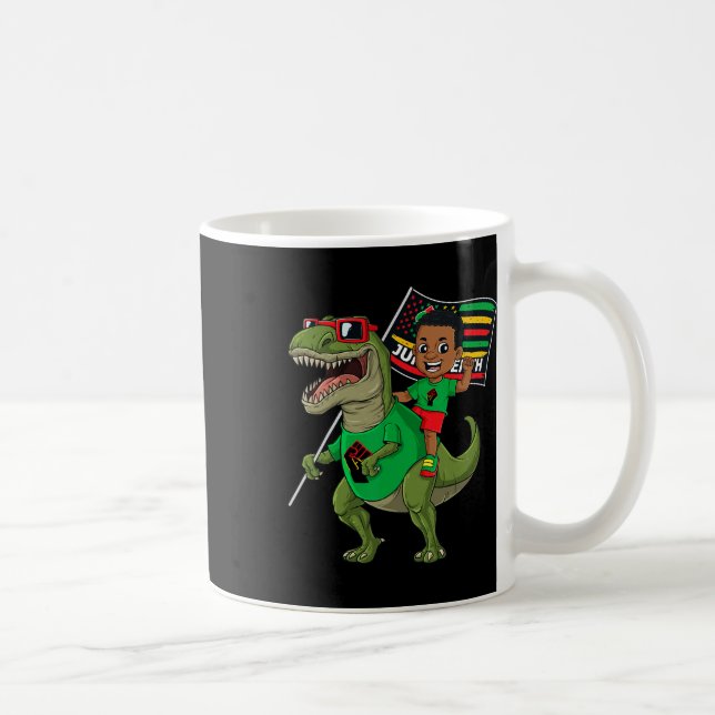 Juneteenth Black King Riding T Rex Dino Funny Boys Coffee Mug (Right)
