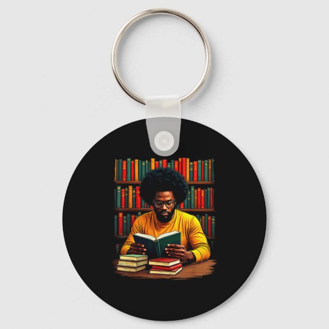 Juneteenth Black Man Reading Books  Key Ring (Front)