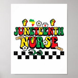 Juneteenth Black Nurse Retro 1865 Groovy Scrub Top Poster