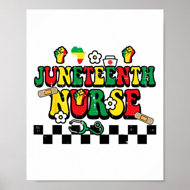 Juneteenth Black Nurse Retro 1865 Groovy Scrub Top Poster (Front)