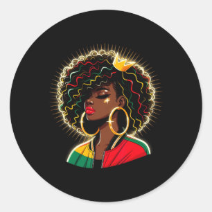 Juneteenth Black Queen Afro Crown Pan African Powe Classic Round Sticker