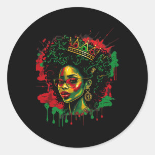 Juneteenth Black Queen Afro Melanin Woman Black Hi Classic Round Sticker