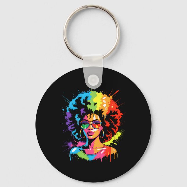 Juneteenth Black Queen Afro Pride Art Dripping Mel Key Ring (Front)