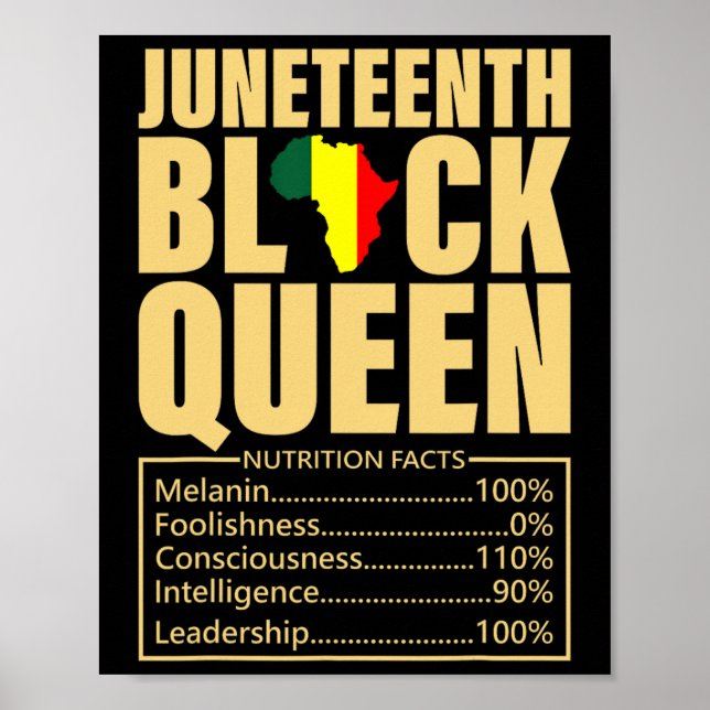 Juneteenth Black Queen Nutrition Facts Black Histo Poster (Front)