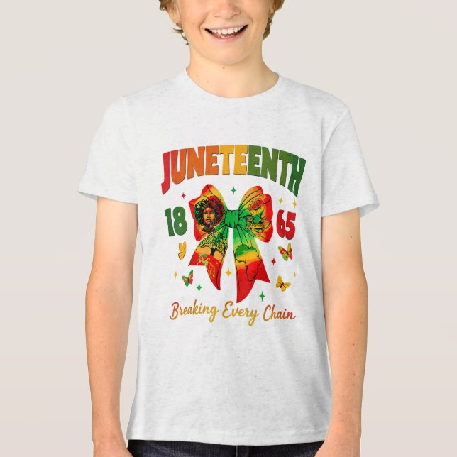 Juneteenth Coquette Bow Breaking Every Chain Since Tri-Blend Shirt (Front)