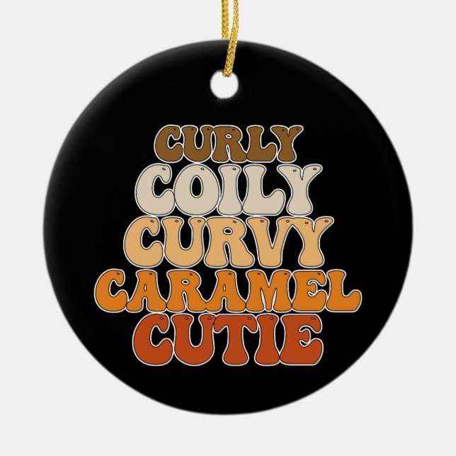 Juneteenth Curly Coily Curvy Caramel Cutie Ceramic Tree Decoration (Front)