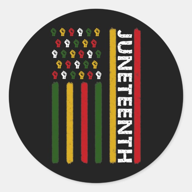 Juneteenth Flag With Fists  Classic Round Sticker (Front)
