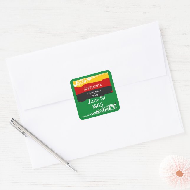 Juneteenth Freedom Day City Celebration Fancy Flag Square Sticker (Envelope)