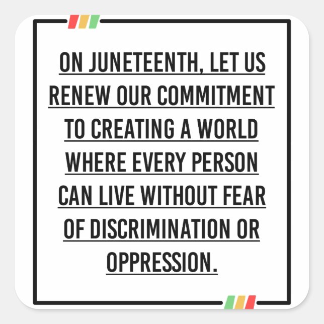 Juneteenth, Freedom of African American. Square Sticker (Front)