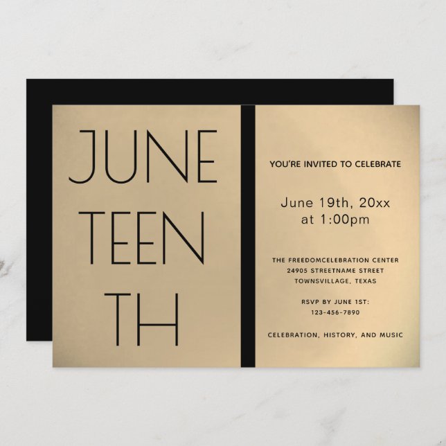 Juneteenth Gold Black Freedom Celebration Invitation (Front/Back)