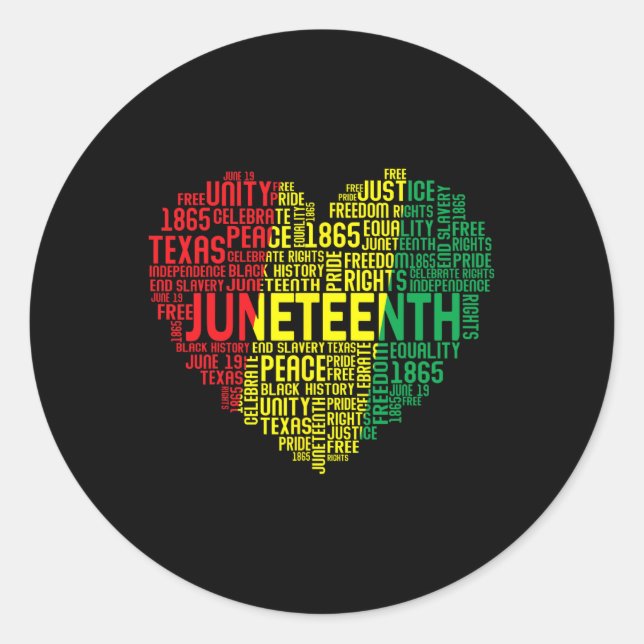 Juneteenth Heart Word Cloud Black Freedom Juneteen Classic Round Sticker (Front)