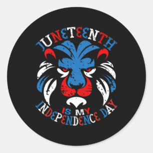 Juneteenth Is My Independence Day Lion Head Red Wh Classic Round Sticker