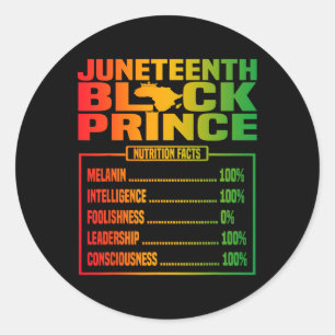 Juneteenth Kids Black Prince Nutritional Facts Fre Classic Round Sticker