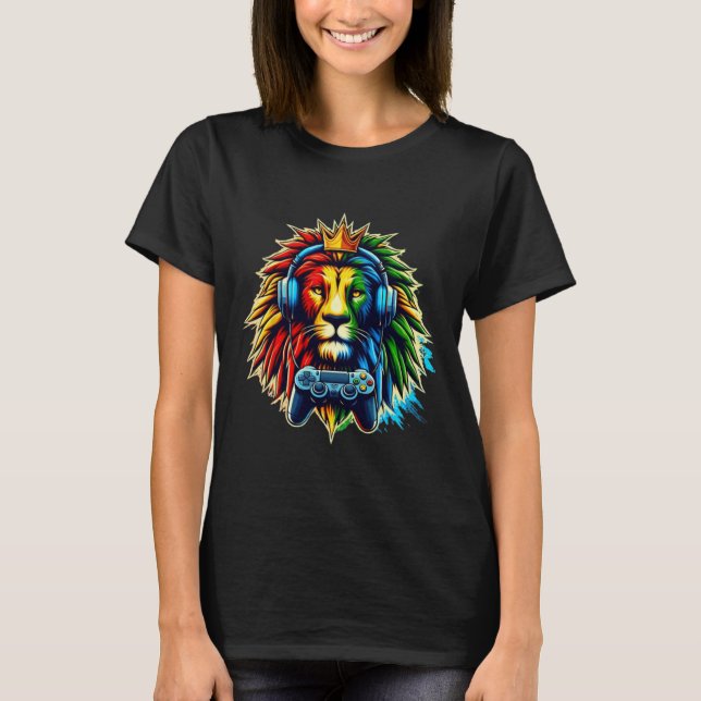 Juneteenth Lion African Playing Games Funny Gamer  T-Shirt (Front)