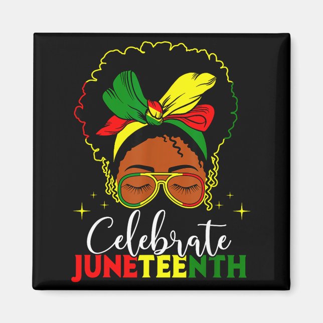 Juneteenth pride black african women messy bun eye magnet (Front)