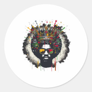 Juneteenth Proud Black King Men Fathers Day Black  Classic Round Sticker