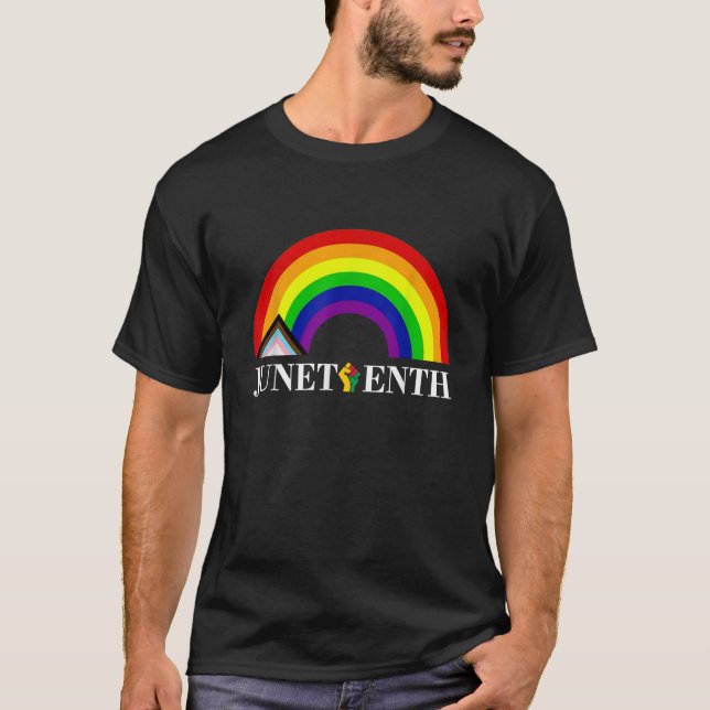 Juneteenth Rainbow Progress Pride Flag Gay Pride L T-Shirt (Front)