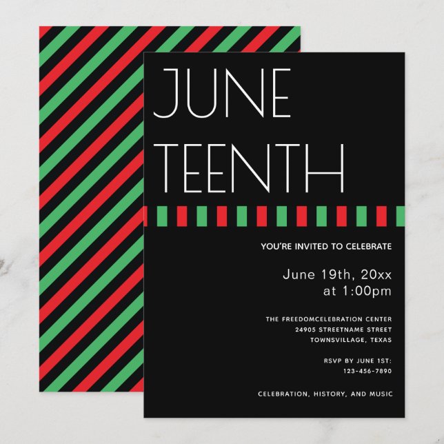 Juneteenth Red Black Green Freedom Vertical Invitation (Front/Back)