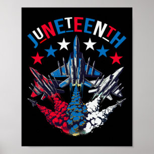 Juneteenth Red White Blue Flag Colours Fighter Jet Poster
