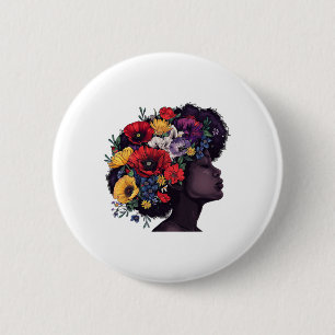 Juneteenth Women Black History Afro Flower Hair St 6 Cm Round Badge