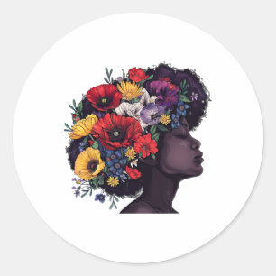Juneteenth Women Black History Afro Flower Hair St Classic Round Sticker
