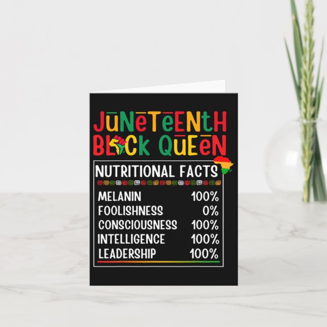 Juneteenth Womens Black Queen Nutritional Facts Fr Card (Front)