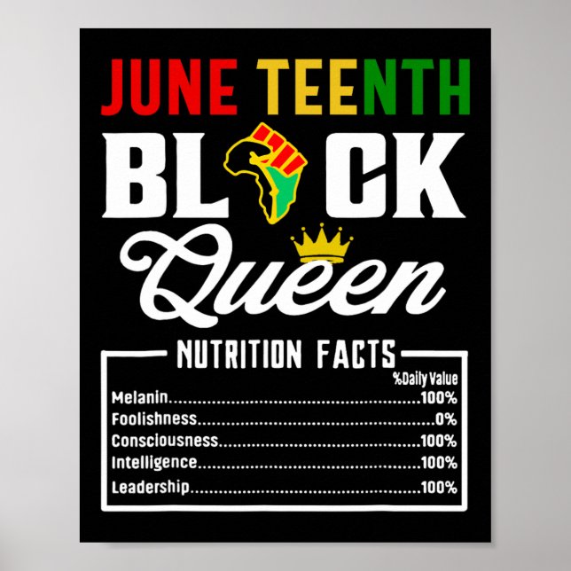 Juneteenth Womens Black Queen Nutritional Facts Fr Poster (Front)