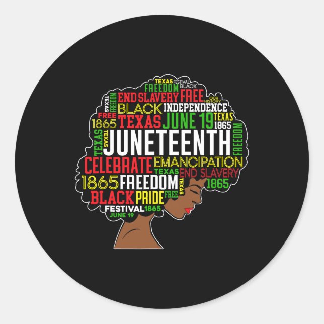 Juneteenth Word Cloud Black Freedom Black History  Classic Round Sticker (Front)