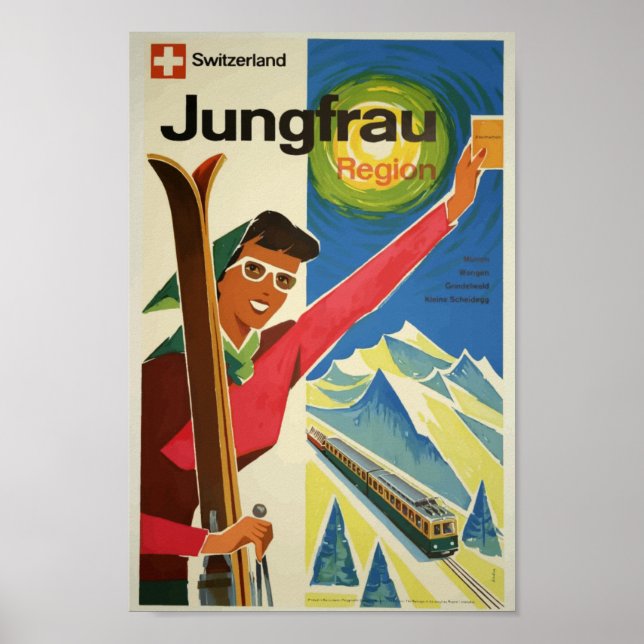 Jungfrau Switzerland Vintage Travel Poster (Front)
