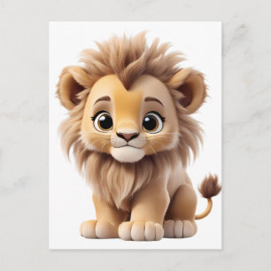 Jungle Adorable Lion Cub Sitting Portrait  Postcard