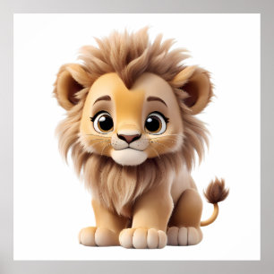 Jungle Adorable Lion Cub Sitting Portrait  Poster