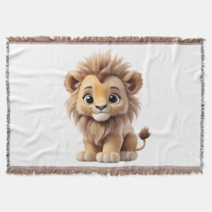 Jungle Adorable Lion Cub Sitting Portrait  Throw Blanket