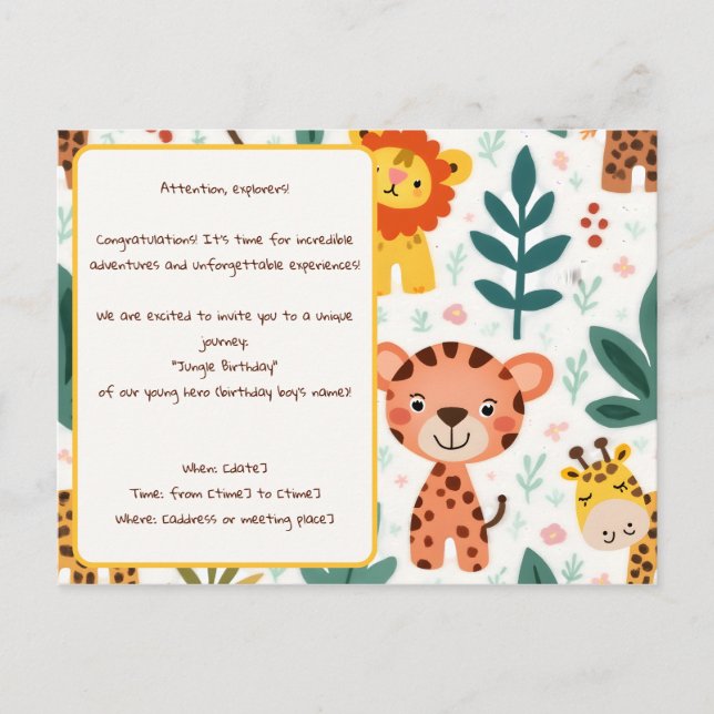 Jungle Adventure themed birthday party Postcard (Front)
