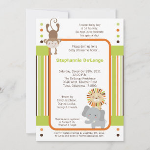 Jungle Adventure Zoo Animal Baby Shower Invitation