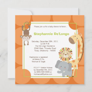 Jungle Adventure Zoo Animal Baby Shower Invitation