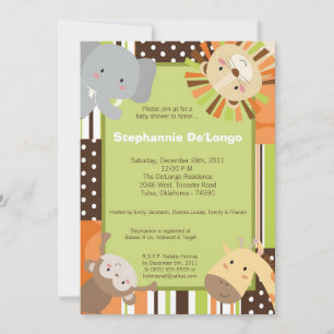Jungle Adventure Zoo Animal Baby Shower Invitation