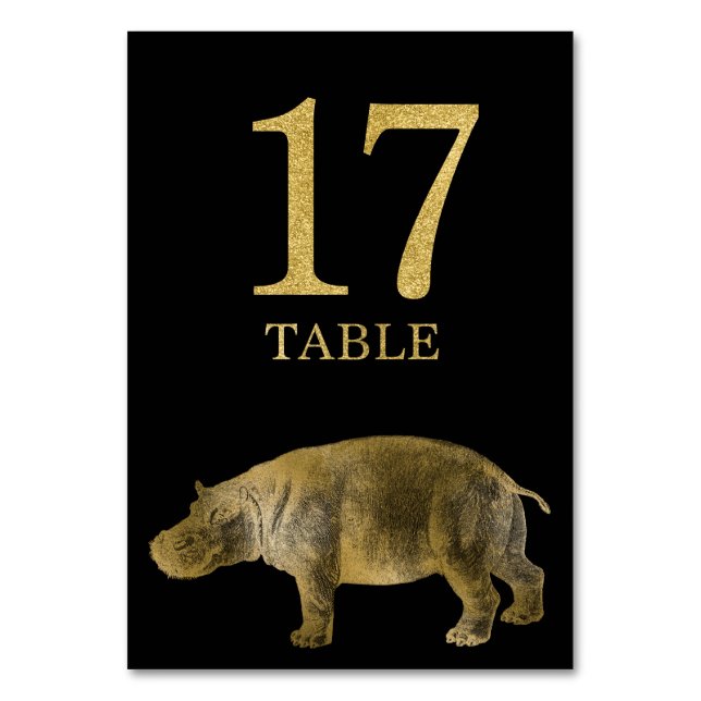 Jungle African Animal Hippo Table Number Card 17 (Front)