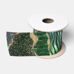 Jungle Agate Animal Print Geode Pattern Satin Ribbon