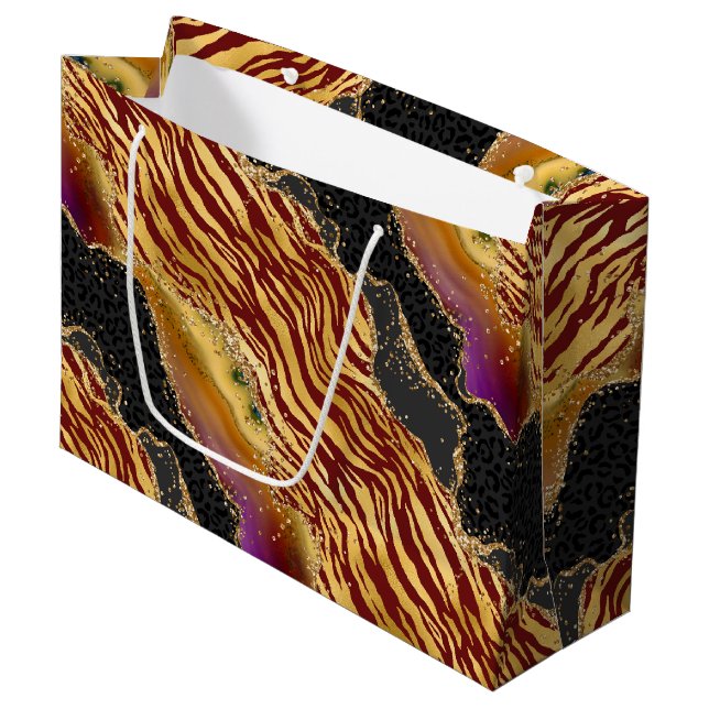 Jungle Agate | Bold Animal Stripe Pattern Large Gift Bag (Front Angled)