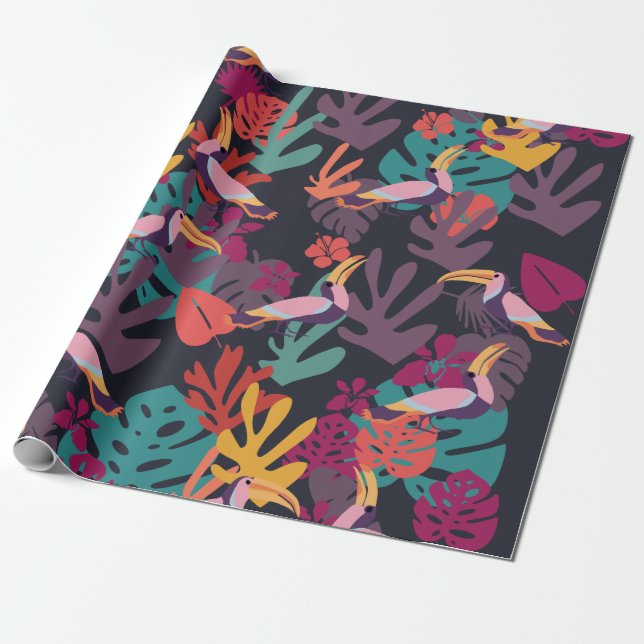  Jungle and Tropical Birds Wrapping Paper (Unrolled)