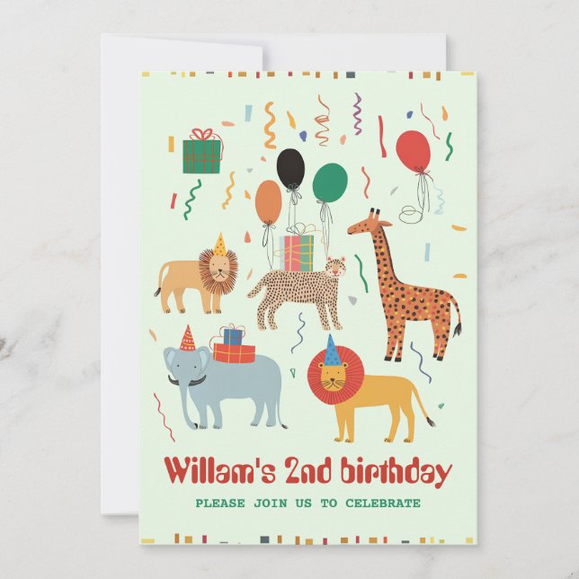 Jungle Animal 2nd Birthday Invitation (Front)