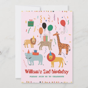 Jungle Animal 2nd Birthday Invitation