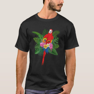 Jungle Animal Bird Flowers Tropical Macaw Parrot T-Shirt