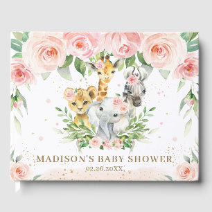 Jungle Animal Chic Blush Pink Floral Baby Shower  Guest Book