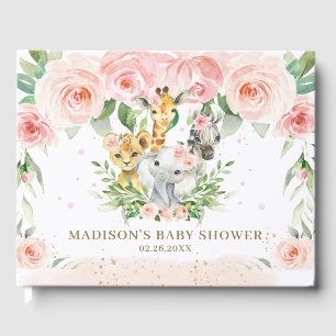 Jungle Animal Chic Blush Pink Floral Baby Shower  Guest Book